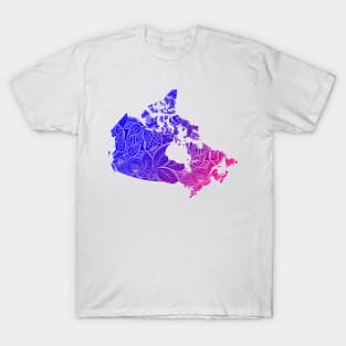 Colorful mandala art map of Canada with text in blue and violet T-Shirt